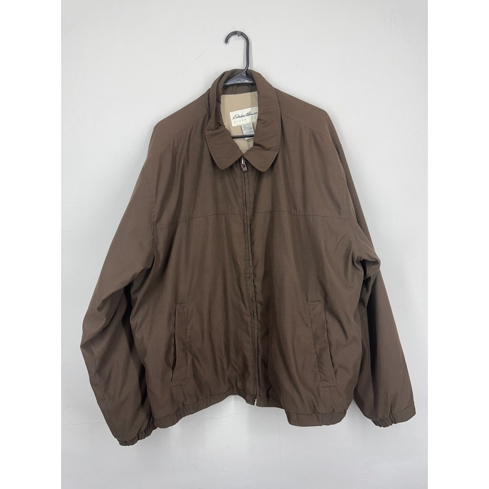 Vintage Eddie Bauer Harrington Jacket Mens XL Brown Insulated Collared Full Zip
